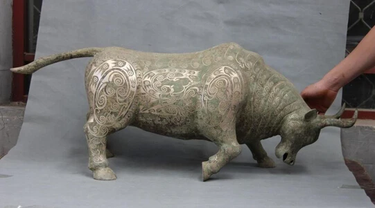 

JP S1083 15 Folk Collect old Bronze silver-gilt Wealth Anger Bullfight OX Bull Art Statue Discount 35%