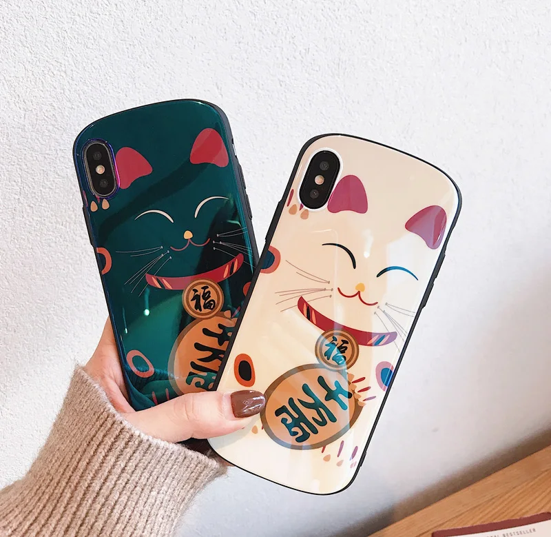 

For Cartoon lucky cat xs max apple 8plus mobile phone shell iphoneX / 7 blue soft shell 6sp / XR anti-fall