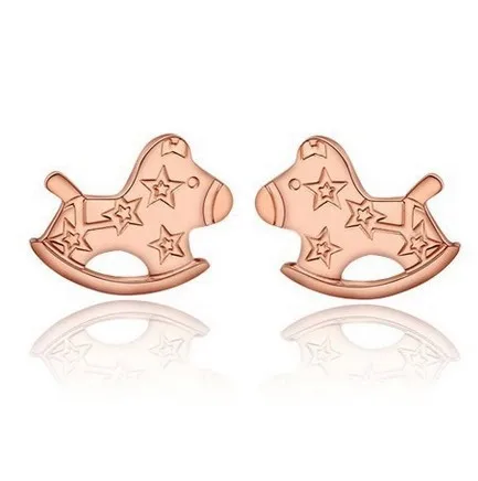 

YUN RUO Little Rocking Horse Earring Fashion Woman Fine Jewelry Titanium Steel & Rose Gold Color Gift Free Shipping Not Fade