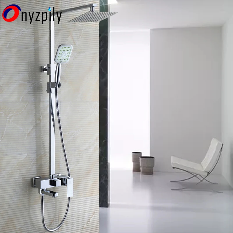 

Shower faucets 8"Rain Shower Head Wall Mounted Stainless Steel Set System Single Handle Mixer Tap With Sparyer