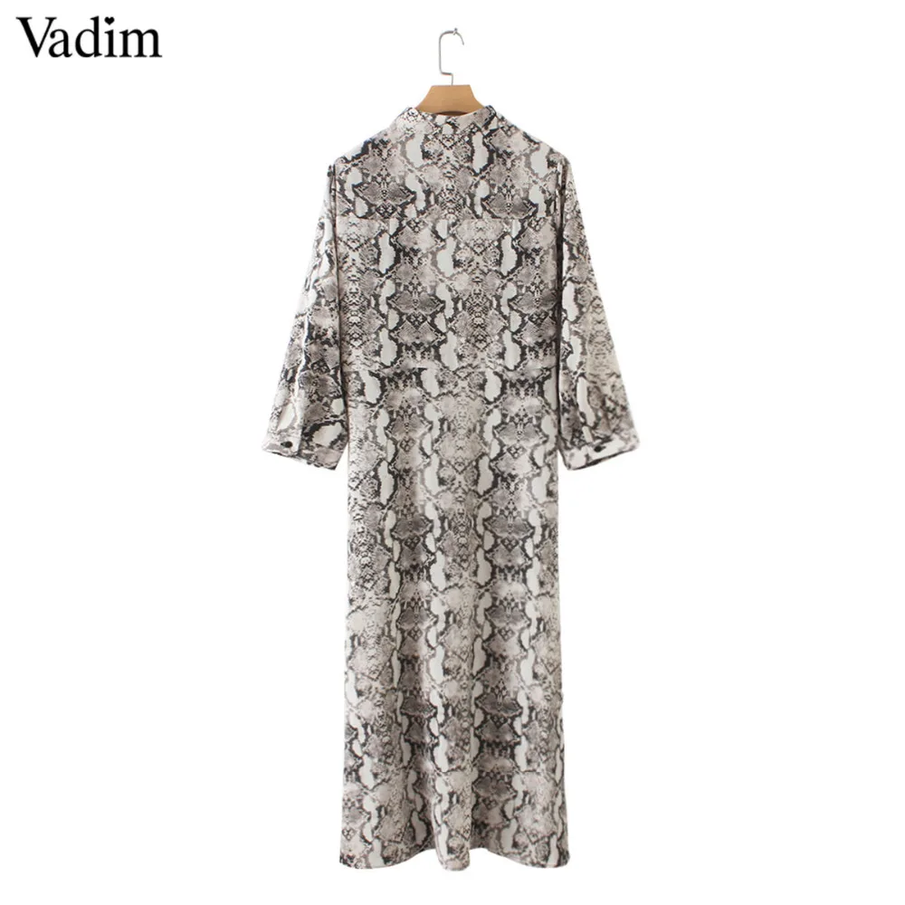 Vadim женское платье длиной до щиколотки со змеиным принтом, с карманами, с длинным рукавом, с разрезом, плиссированные Женские повседневные шикарные платья, vestidos QA502