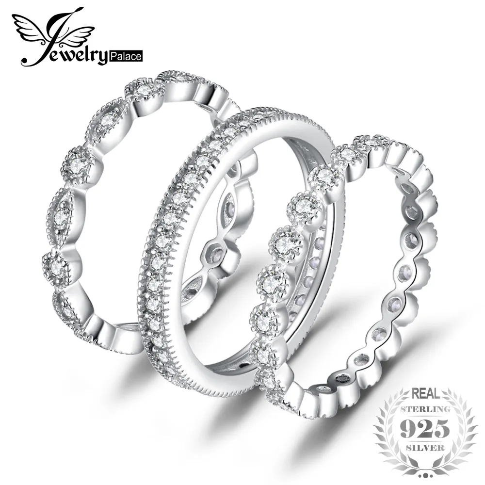 JewelryPalace Fashion 2 15ct Cubic Zirconia 3 Eternity Band Rings For Women Pure 925 Sterling Silver