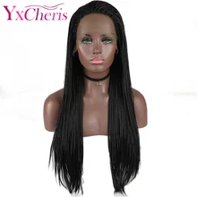 Химическое Синтетические волосы на кружеве плетеные парики для Для женщин длинный черный натуральный волос афро фронтальные кружевные женские парики