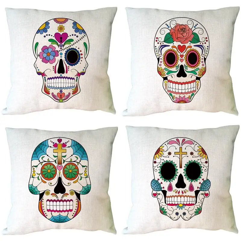 various skull head printed custom funny cushion cover linen cotton
