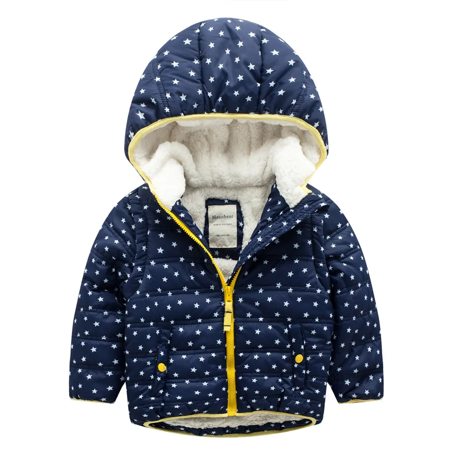 Meanbear M50 модные волновой точки на зиму из хлопка для детей утепленная куртка с хлопковой подкладкой, куртка с подкладкой и капюшоном Утепленная одежда пальто для мальчиков и девочек, Рубашки, Топы, одежда