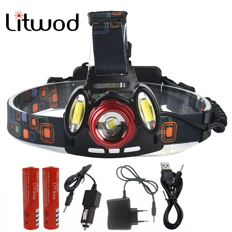 

Litwod Z20 COB &XML T6 LED Headlamp Head light Power by 2 pcs 18650 rechargeable battery fishing lamp head flashlight Lamp