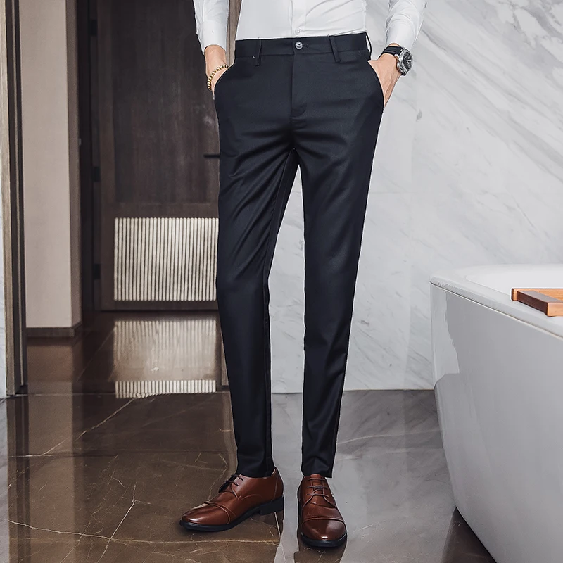 Slim Fit Мужской брюки на молнии классические Повседневное брюки мужские платье в деловом стиле Slim Jogger стрейч
