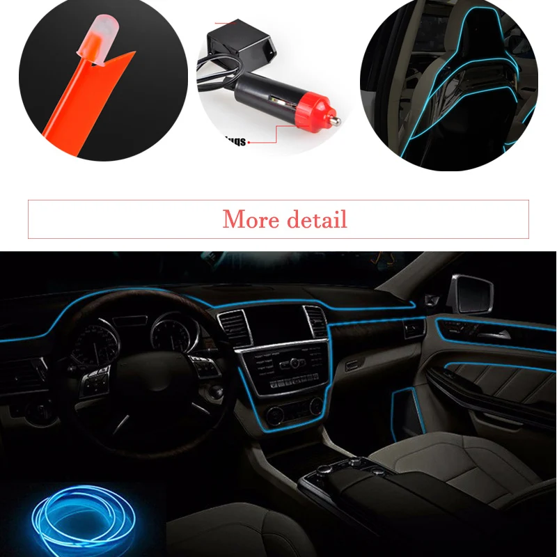 3m/5m Car 12V LED Cold lights Flexible Neon EL Wire Auto Lamps on Car Cold Light Strip Interior Lighting Decoration Strips lamps