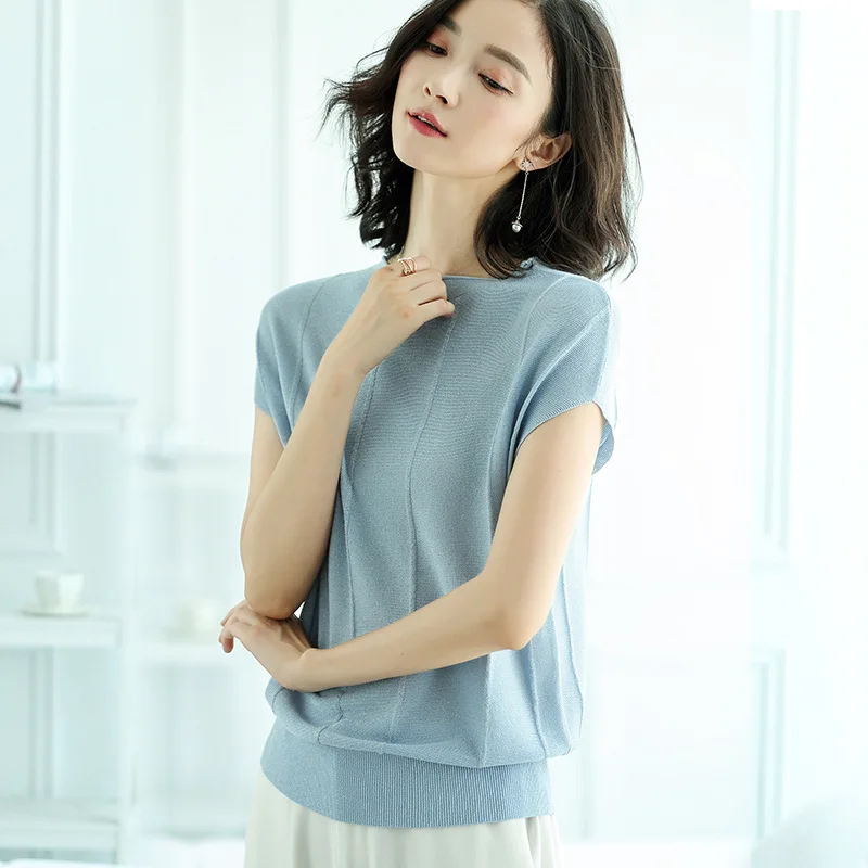 Women Knitted Short sleeve Sweaters and Pullovers Female Jumpers Women High Quality Sweaters Solid color for spring and summer