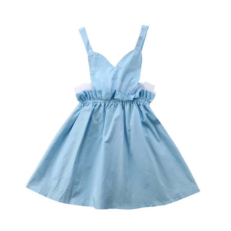 Toddler Kid Baby Girls Dress Summer Sleeveless Blue Solid Lace Princess ...