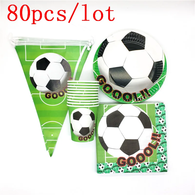 

80Pcs/Lot Football Theme 20plates+20cups+20flags+20 napkins 20person party decoration tableware set happy birthday party supply
