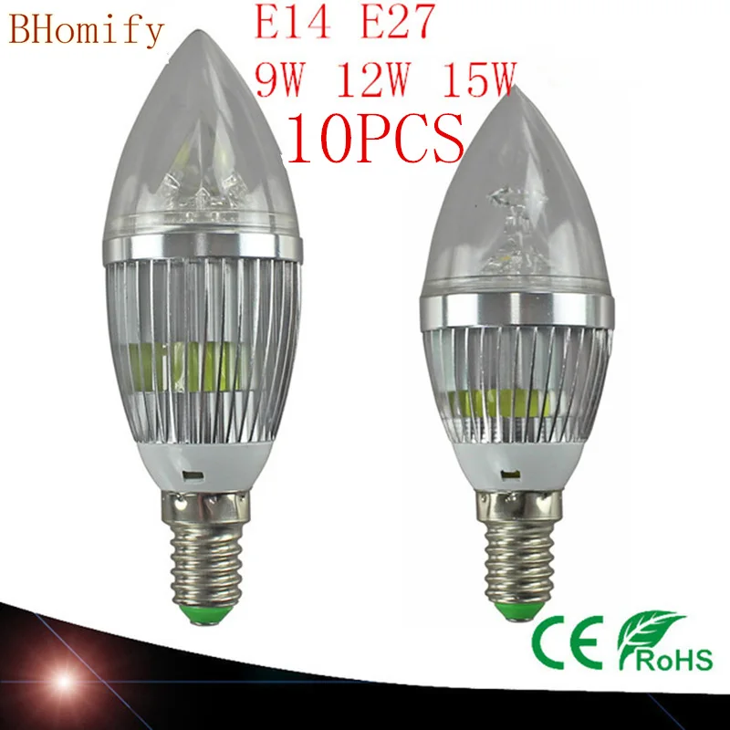 10X LED Candelabra Bulb candle light E14 E27 9W 12W 15W Warm/Nature/Cool White Bulb Lamp Dimmable 110V220V Led bulb lamp CE ROHS