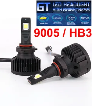 

1 Set 9005 HB3 XHP70 LENS Chips GT Series Car LED Headlight 90W 9000LM High Brightness EMC Turbo Fan Front Bulb Lamp 6000K White