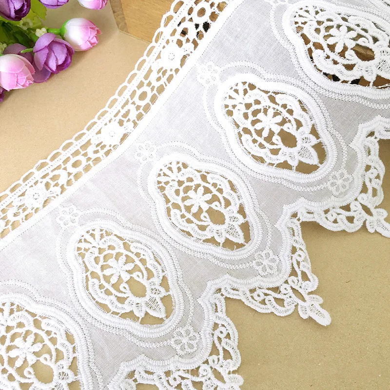 

Delicate Natural-white Cotton Cloth Cut-out Embroidered Lace Fabric DIY Handmade Lace Trim DIY Crafts Accessories 17cm 3Yds/lot