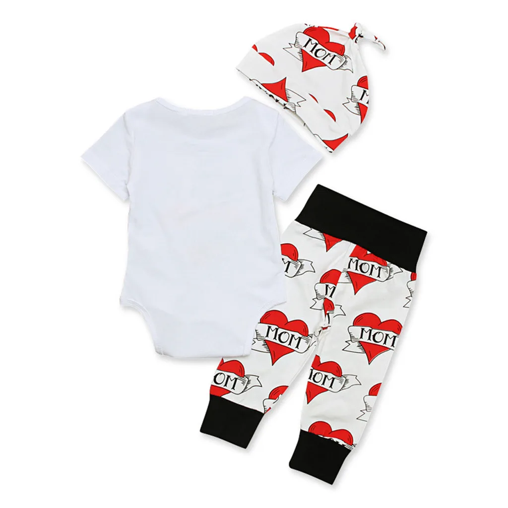 Infant Baby Boy Girl Clothes Set Short Sleeves Print Letter Romper T Shirt Tops Heart Pants Hat 3PCS Valentine s Outfits Sets Infant Baby Boy Girl Clothes Set Short Sleeves Print Letter Romper T Shirt Tops Heart Pants Hat 3PCS Valentine s Outfits Sets