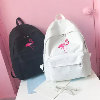 

Fashion Women Harajuku Flamingo Embroidery Backpack Travel Backpack School Students Canvas Rucksack MSJ99