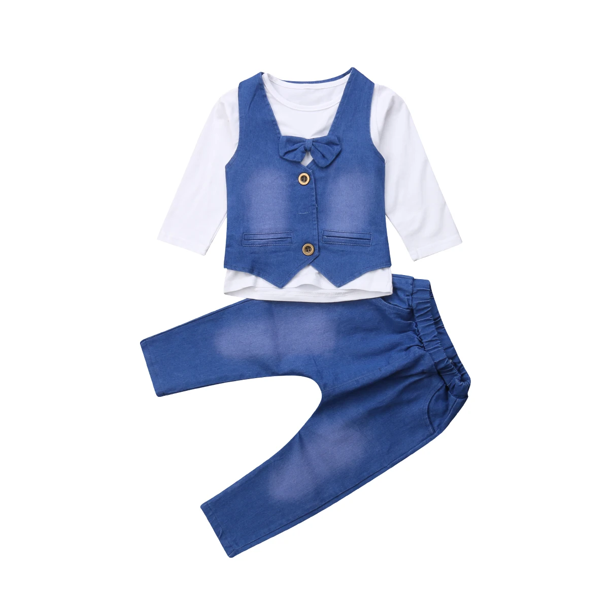 

Newborn Kid Baby Girl Boy Bow Tie Tops Denim Vest Jean Pants Outfit Clothes Set 1-5Y
