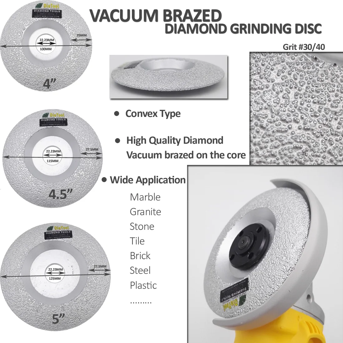 Beste DIATOOL Vacuümgesoldeerde Diamant Slijpen Cup Wiel Diameter 4 \