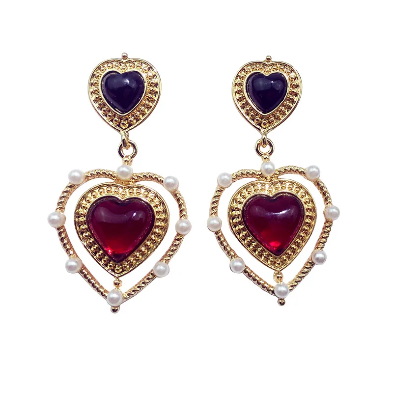 

LNRRABC Trendy Red Rhinestone Love Heart Stud Earrings Jewelry Earrings For Women Fashion Jewelry Brincos Boucle D'oreille