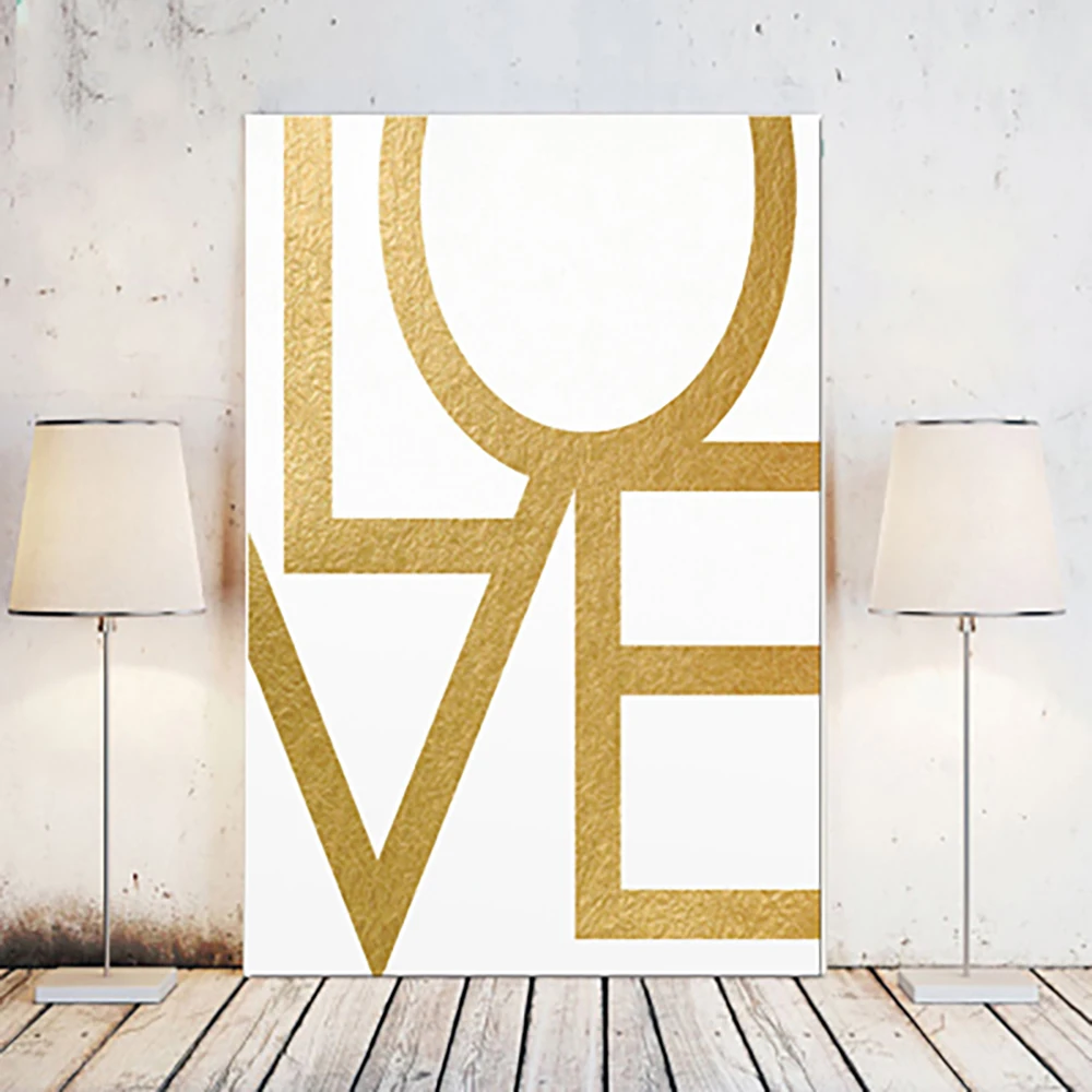 

Golden Poster Love Letter Heart Shaped Canvas Painting Modern Art Deco Painting No Photo Frame Couples Valentine's Day Gift Sale