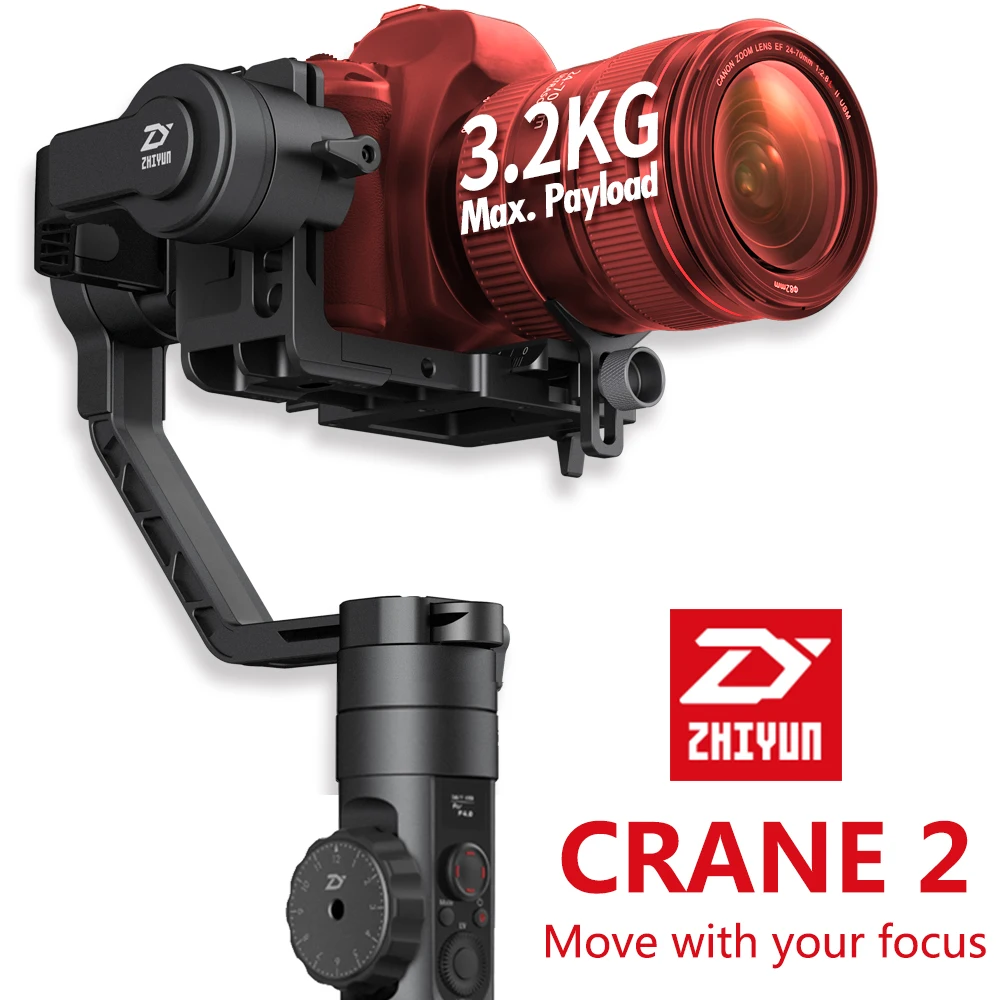 Zhiyun Crane 2 с непрерывным фокусом стабилизатор Gimbal для всех DSLR камер Canon 5D2/5D3/5D4 Nikon Z6 Z7