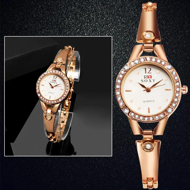 Для женщин бабочки золотые часы со стразами наручные часы