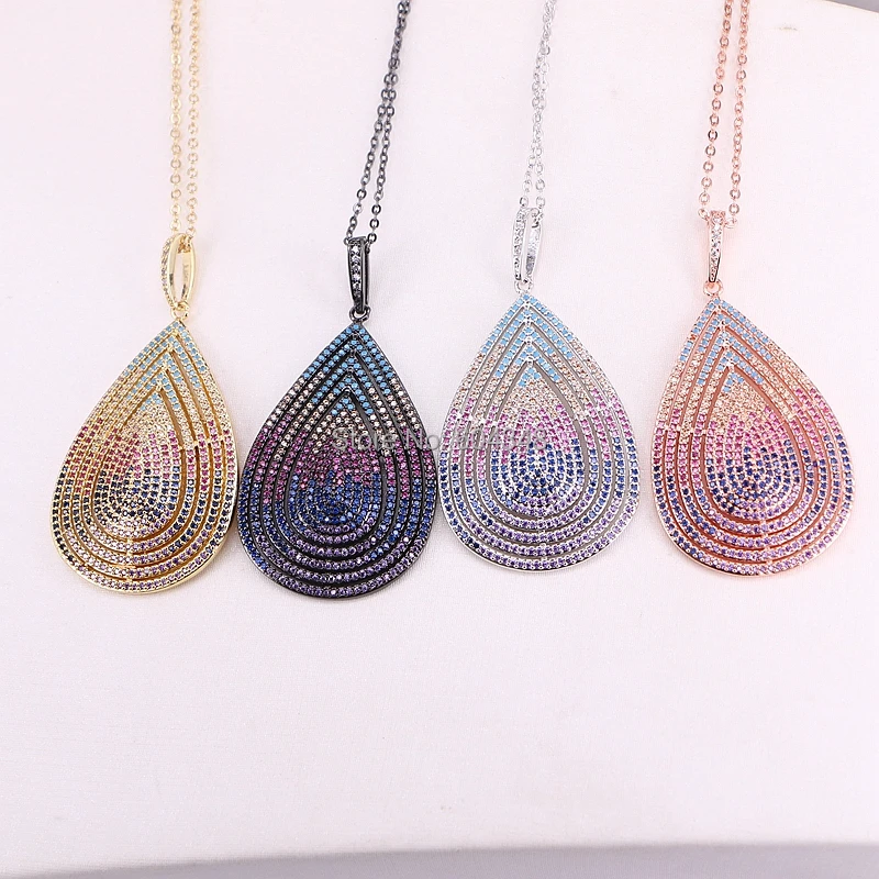 

5 Strands ZYZ177-8553 Micro Pave CZ Drop Pendant Necklace Multicolor Cubic Zirconia Black Gold Silver Color Women Necklace