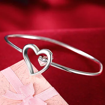 

DOTEFFIL 925 Sterling Silver Heart Bangle Bracelet For Woman Fashion Wedding Engagement Charm Party Jewelry