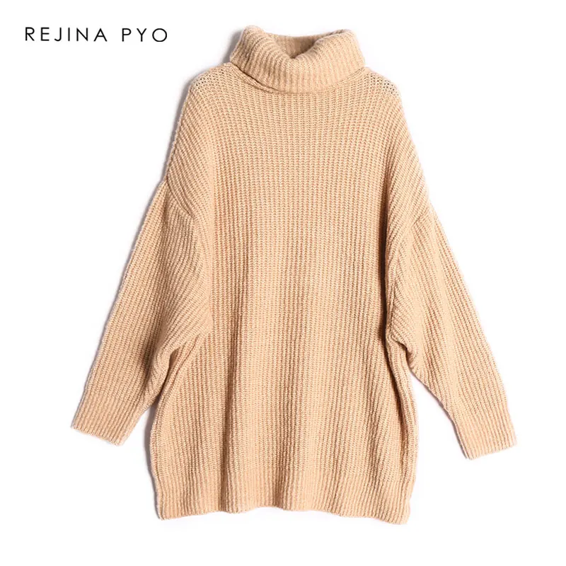 REJINAPYO المرأة الأزياء الصلبة عارضة طويلة محبوك سترة الإناث الياقة المدورة كنزة بمقاس كبير السيدات أنيقة فضفاضة سترة