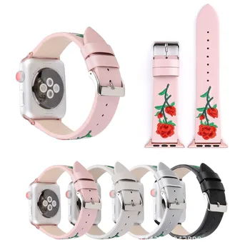 

Genuine Leather Rose Embroidery Valentine's Day Watch Bands for Apple 1 2 3 4 watch strap Apple Watch Bands 30/42/40/44mm