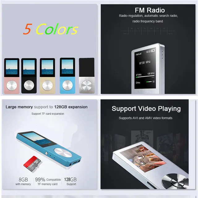 FGHGF Alloy mp3 music player Lossless HiFi MP3/ mp4 player 8GB mini Portable Audio Player FM Radio Ebook Voice Recorder mp4