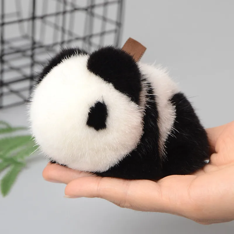Cute Fluffy Genuine Mink Fur Pom Pom Rabbit Fur Panda Keychain For