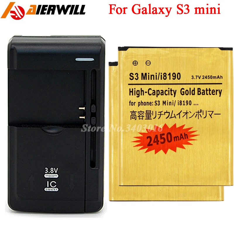2 шт. i8190 батарея золотого цвета для Samsung Galaxy S3 Mini GT-i8190 ACE II I8160 Аккумулятор 2450 мАч +