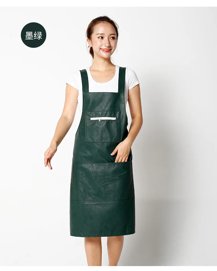 leather vest type PU apron women waterproof and oilproof kitchen cooking gown adult
