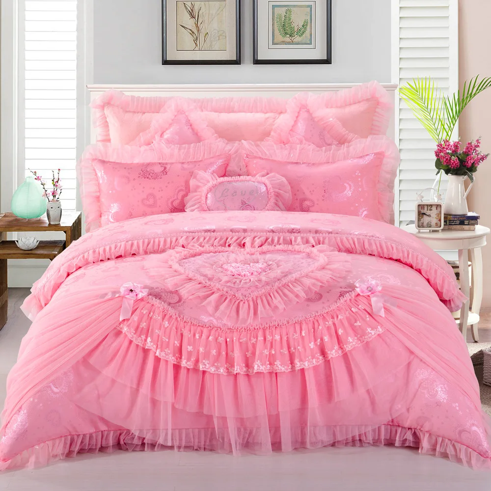 Buy Princess Silk Satin embroidered jacquard pink lace