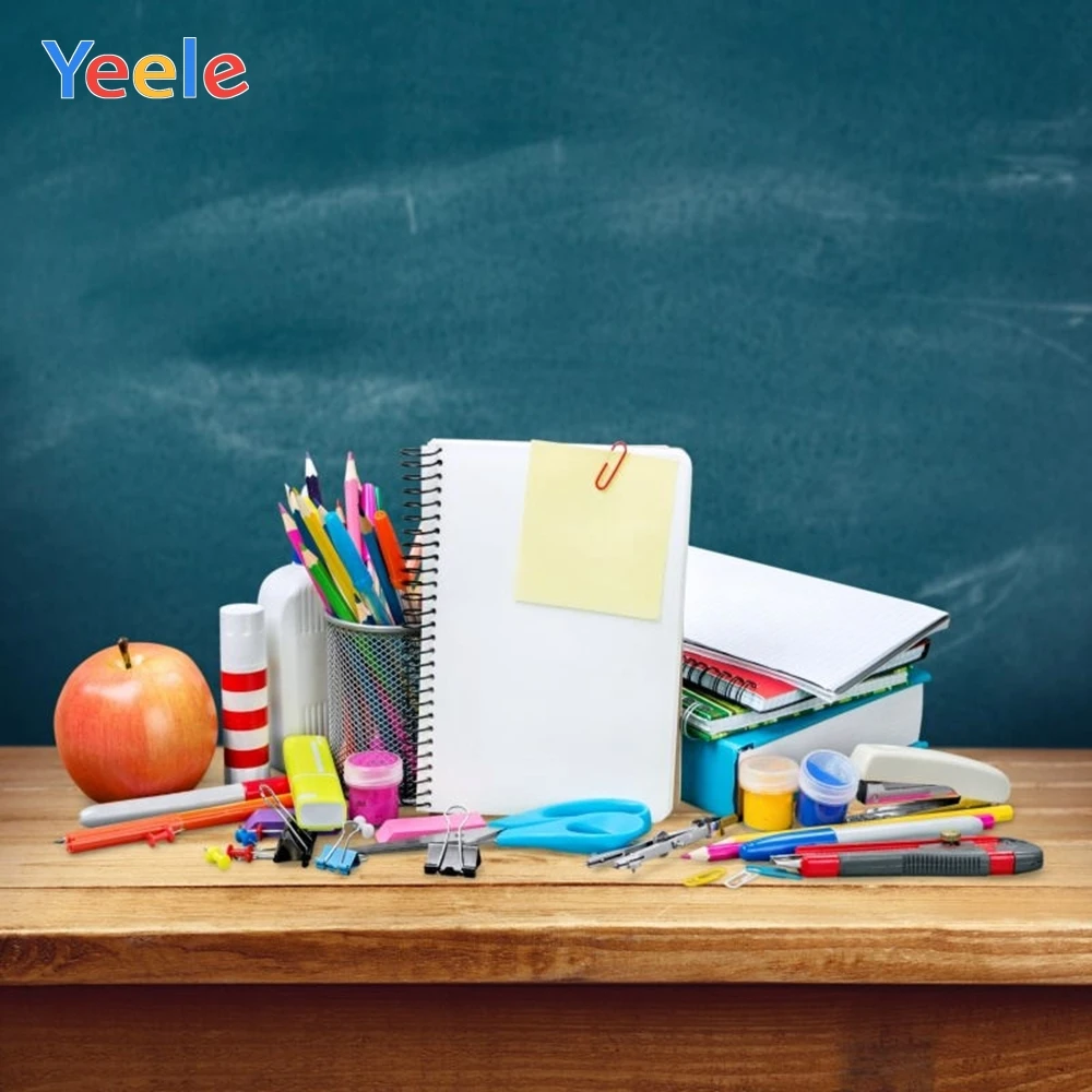 

Yeele Children Back To School Party Photography Backdrops Blackboard Books Pens Desk Photographic Backgrounds For Photo Studio