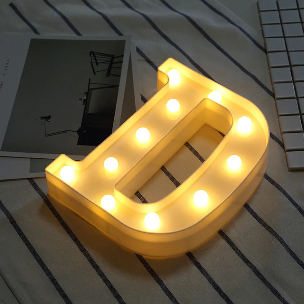 English Alphabet LED Letter Lights Light Up White Plastic Letters Luminous Romantic Wedding Party Decoration Christmas 22cm