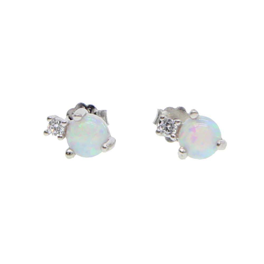 100% 925 sterling silver two stone clear cz white fire opal delicate jewelry high quality drop shipping silver opal earring (2)