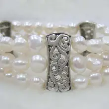 3 ряда пресноводных жемчужин белый/розовый/фиолетовый/черный 7-8 мм браслет в стиле барокко 7,65 дюймов бусины природа FPPJ