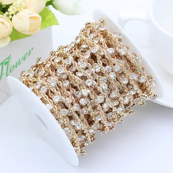 

Silver/Gold Rhinestone Chain Trims by 1 yard with Clear Crystals Diamant Chain Accessories for DIY Hair Tiara Headband Hair pins