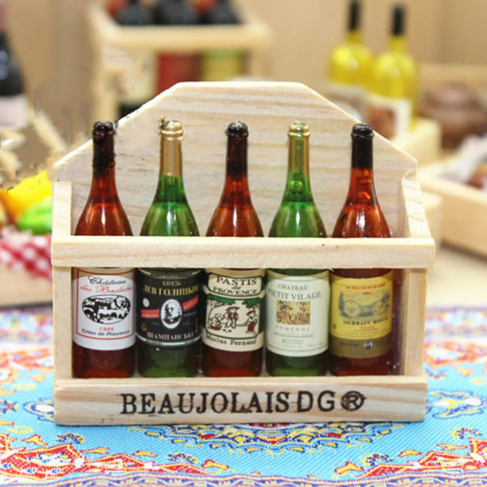 

1/12 Dollhouse Miniature Accessories Mini Wine Bottle Set with Box Simulation Drinks Model Toys for Doll House Decoration