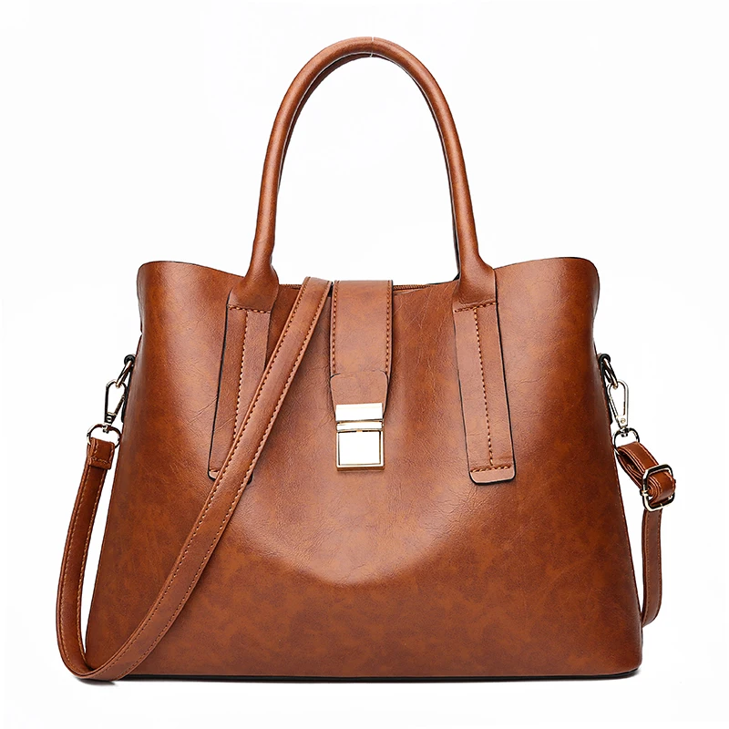 

Luxury Fashion Casual Boston Totes Bags Handbags Women Famous Brands PU Leather Brown Vintage Bag Female Shoulder Bag For Ladies