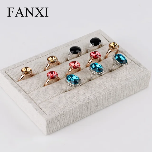 FANXI Free Shipping Modern Engagement Ring Display Tray Collection Custom Beige Jute Holder Stand For FANXI Free Shipping Modern Engagement Ring Display Tray Collection Custom Beige Jute Holder Stand For