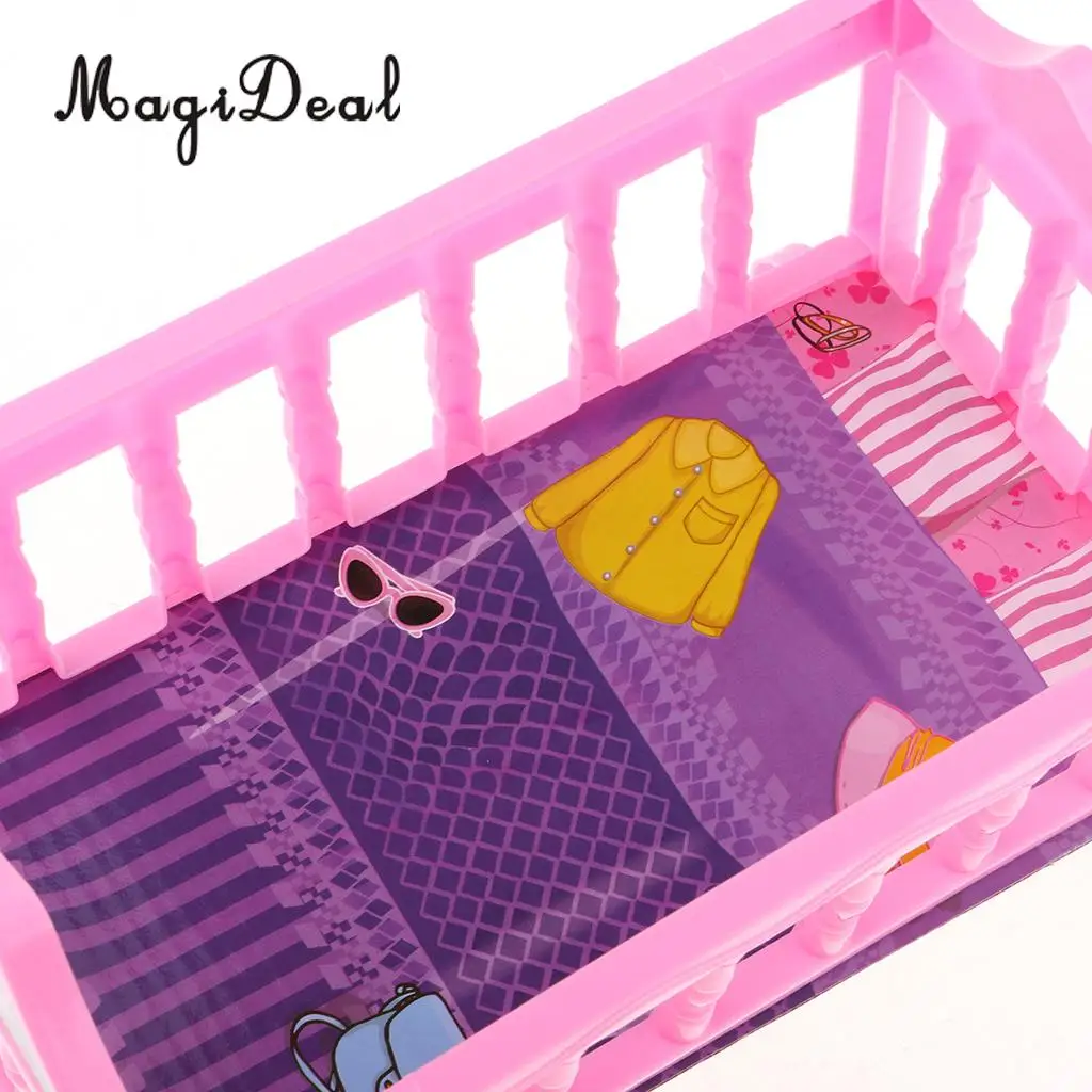 Cute Baby Doll Rocking Bed Bedroom Furniture Accessory for 20cm Dolls Toy Pink