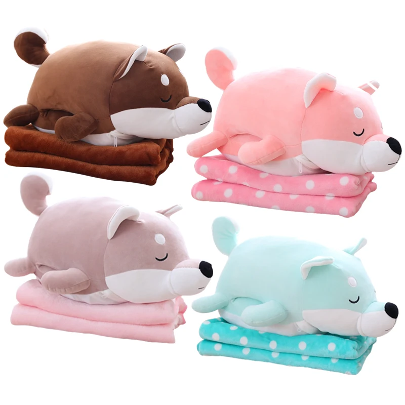 

1pc 58cm Kawaii Plush Akita Dog Toy Stuffed Animal Doll Soft Pillow with Blanket Cute Hand Warmer Lovely Gift for Kids