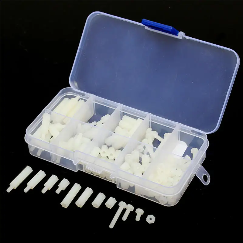 MTGATHER 150Pcs/Set White M3 Nylon Hex Spacers Screw Nut Assortment Kit Stand Off Accessories Set MTGATHER 150Pcs/Set White M3 Nylon Hex Spacers Screw Nut Assortment Kit Stand Off Accessories Set