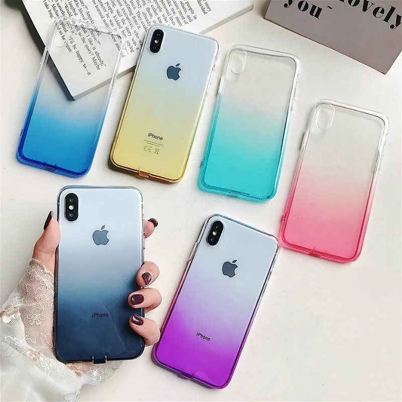 

Case Cover for IPhone 6 7 6s Plus 8 X XR Plain Transparent Gradient Color Skins for Apple Phone Accessories