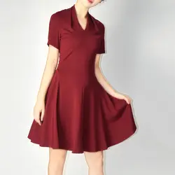 Твердые упругие вязать v-образным вырезом с коротким рукавом линия мини-платье 2018 новые высококачественные офисные женские осеннее платье