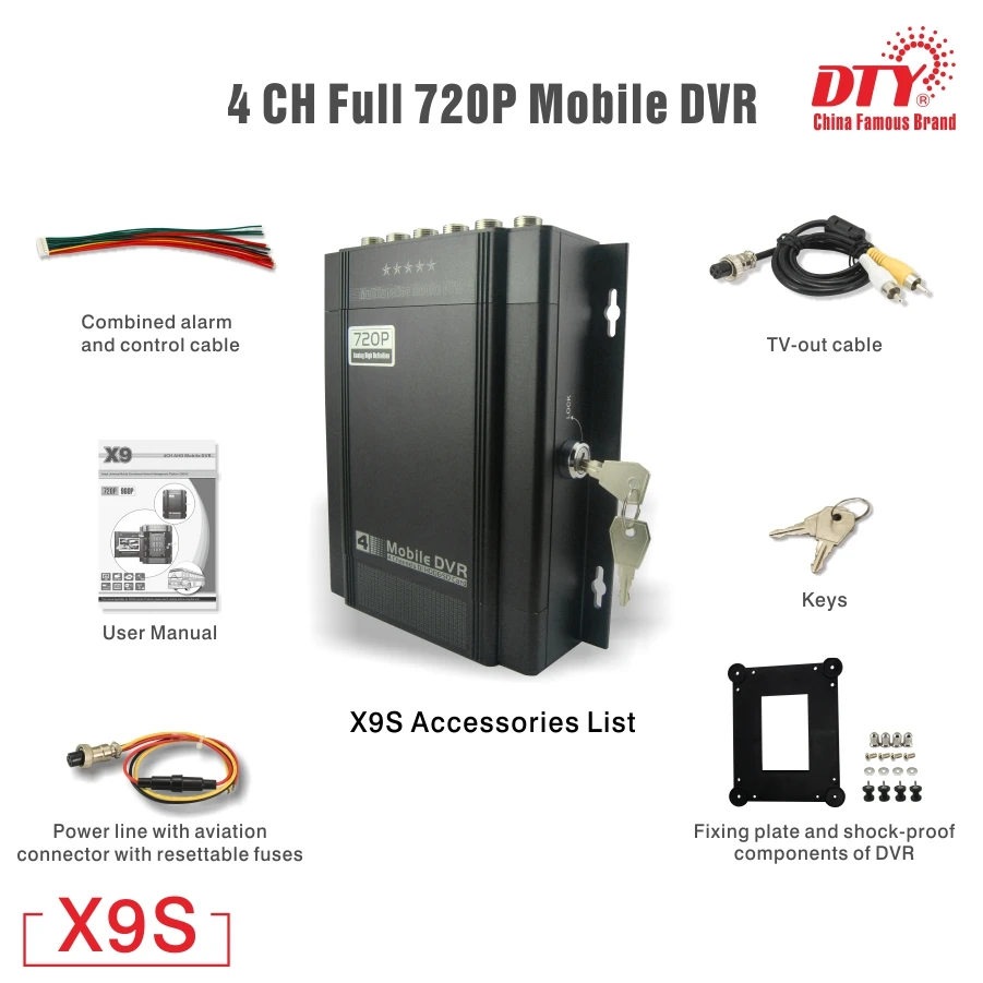  4 canales HDD mdvr Conector de aviación de 4 pines cms cctv dvr con función de bloqueo de vídeo X9s
