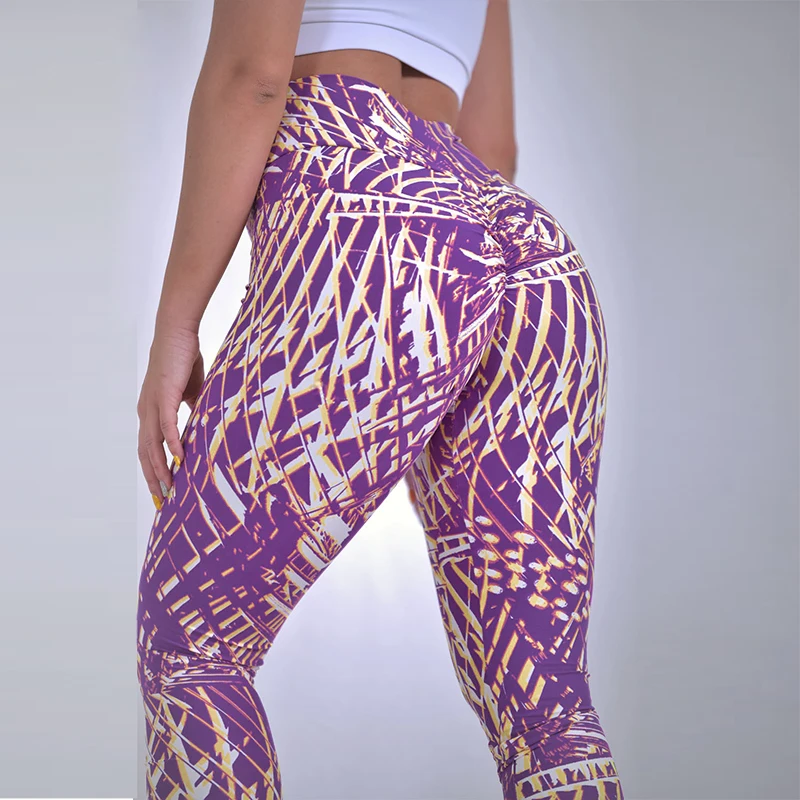 

2019 Push Up Leggings Women Stripe Printing Pant Legging Female High Waist Fitness Sportswear Elastic Knitted Workout Leggings